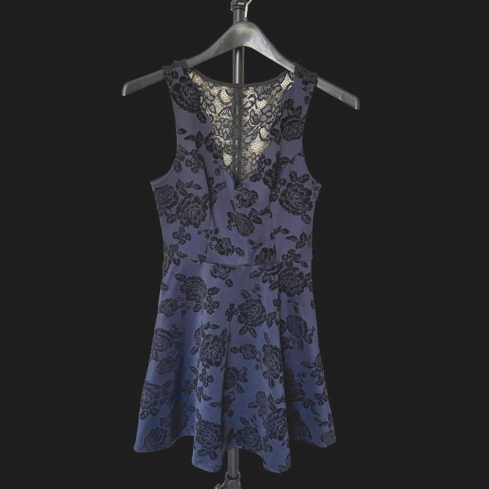 Y2K Whimsigoth Bella Twilight Purple Black Velvet Floral Lace Back Skater Dress